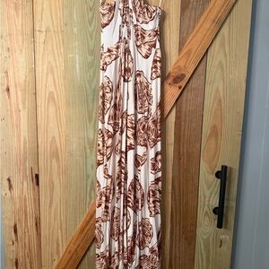 Soma Brown and Cream Shell Pattern Halter Maxi Dress Size L